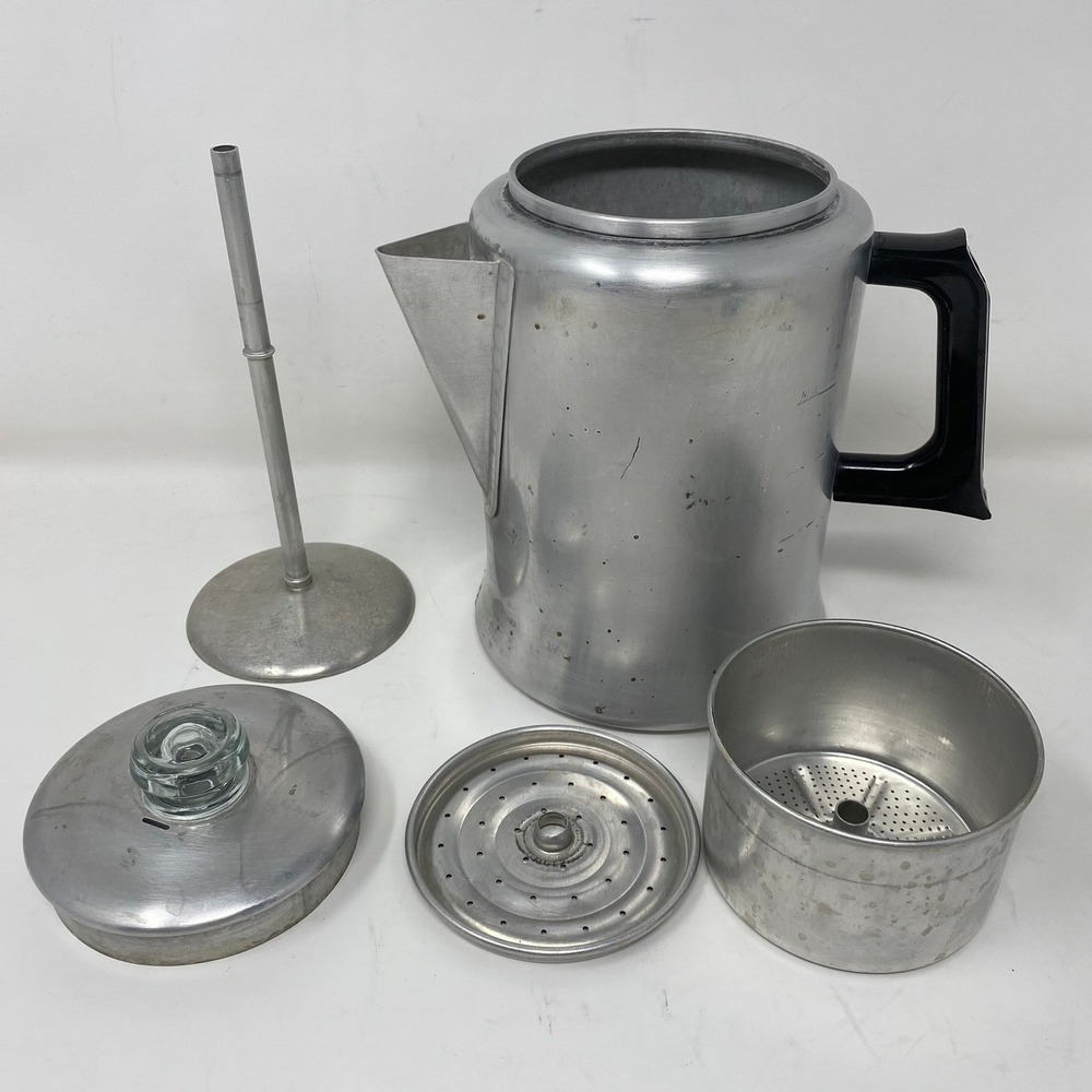 Mirro Percolator Silver Aluminum Vintage Stovetop Coffee Pot M-0809
